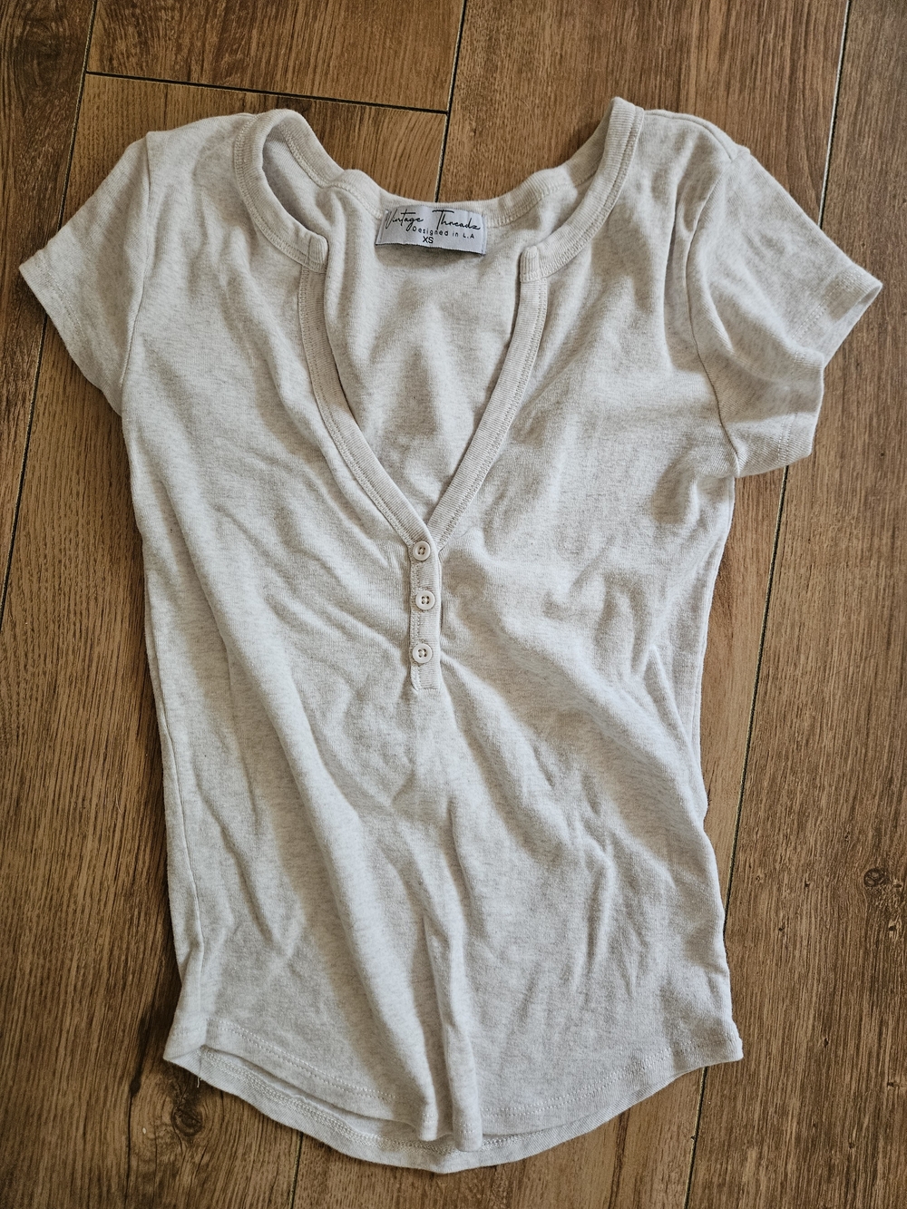 Vintage Threads Cream Henley Short Sleeve Tee